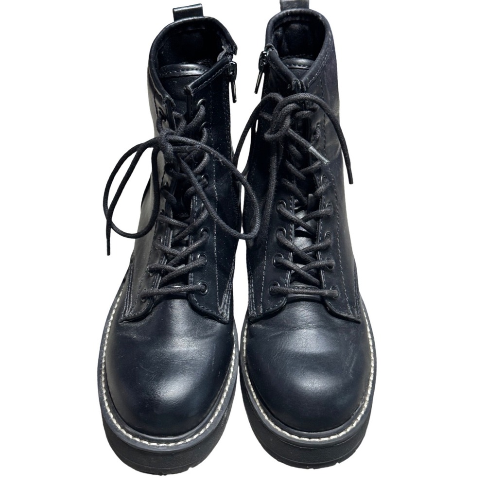 Madden Girl Combat Boots Women 7 Carra Lug Sole Side Zip Black Faux Leather